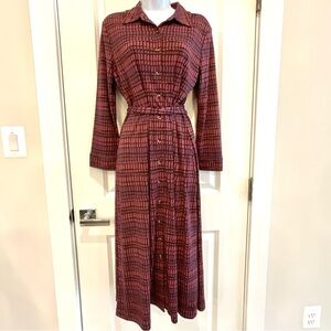 Isaac Mizrahi Purple Geometric Printed Long-Sleeve Button Down Dress (L)